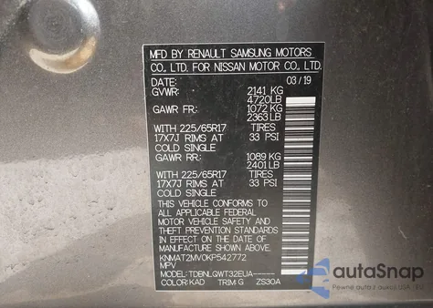 2019 Nissan Rogue Sv z USA, uszkodzony, nr VIN KNMAT2MV0KP542772